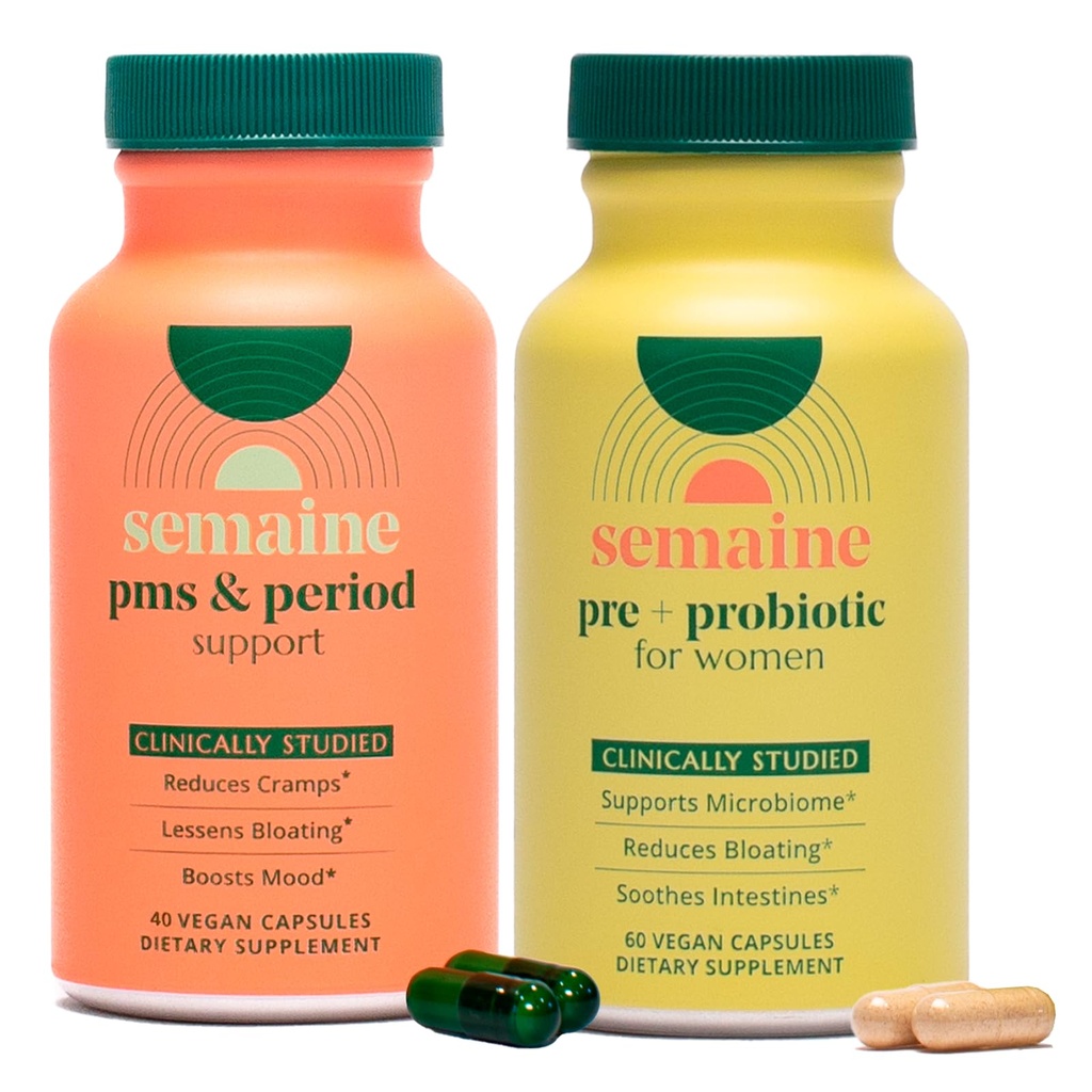 Semaine PMS, Period & Gut Health Bundle, Cramps, Mood, Bloating & Digestive Support, Clinically-Studied Ingredients — 1 Month
