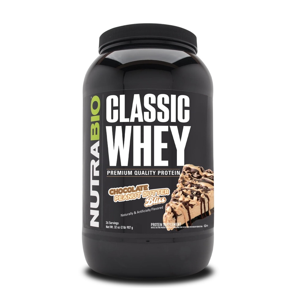 NutraBio Classic Whey Protein Powder- Profile d'acide amino à spectrum complet - Pas de remplissage, Couleurs artificielles, Préservatifs - Faible indice glycémique - (Beurre d'arachide chocolaté, 2 livres)