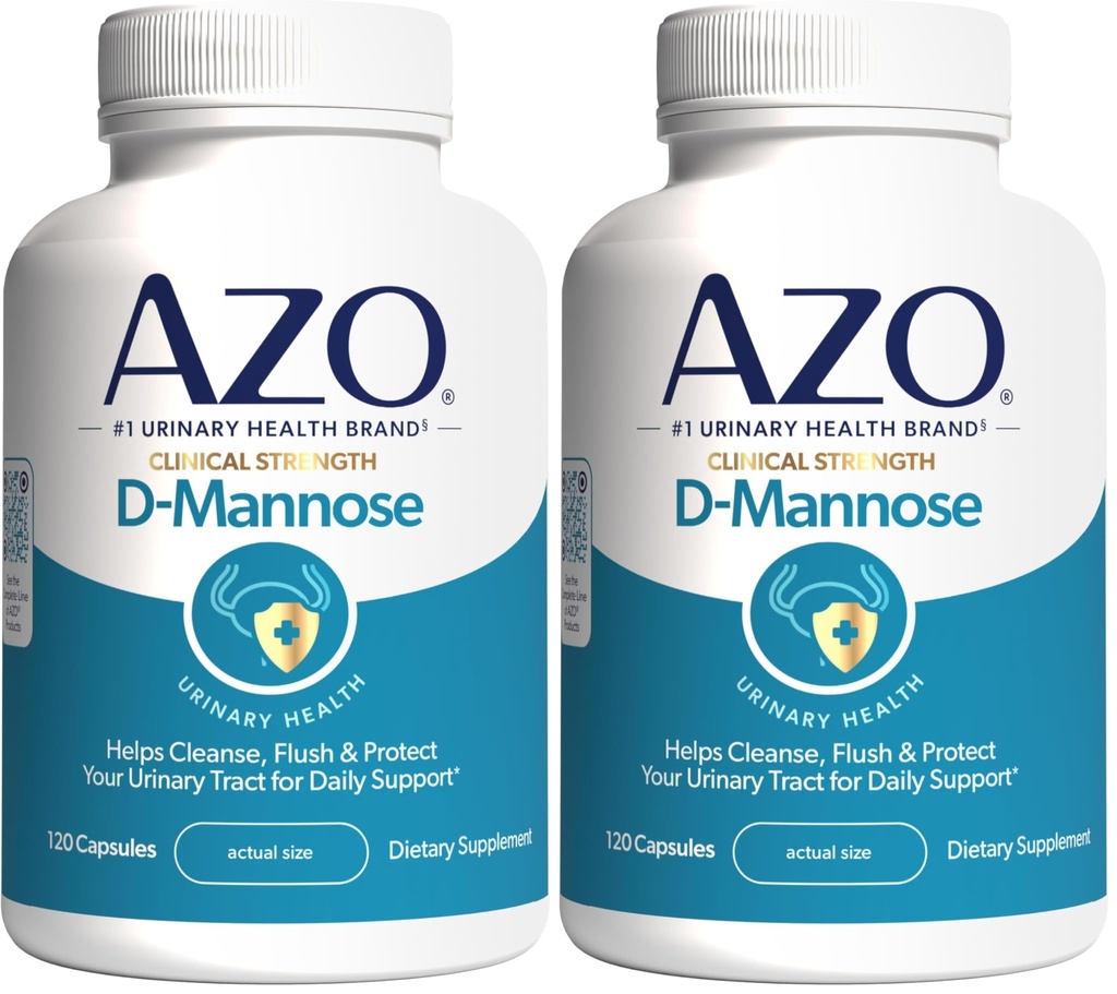 AZO D Mannose Urinaire Tract Santé, nettoyage, flush et protéger le tube urinaire, pharmacien no 1 Marque recommandée, force clinique, non-OGM, 120 Nombre (paquet de 2)