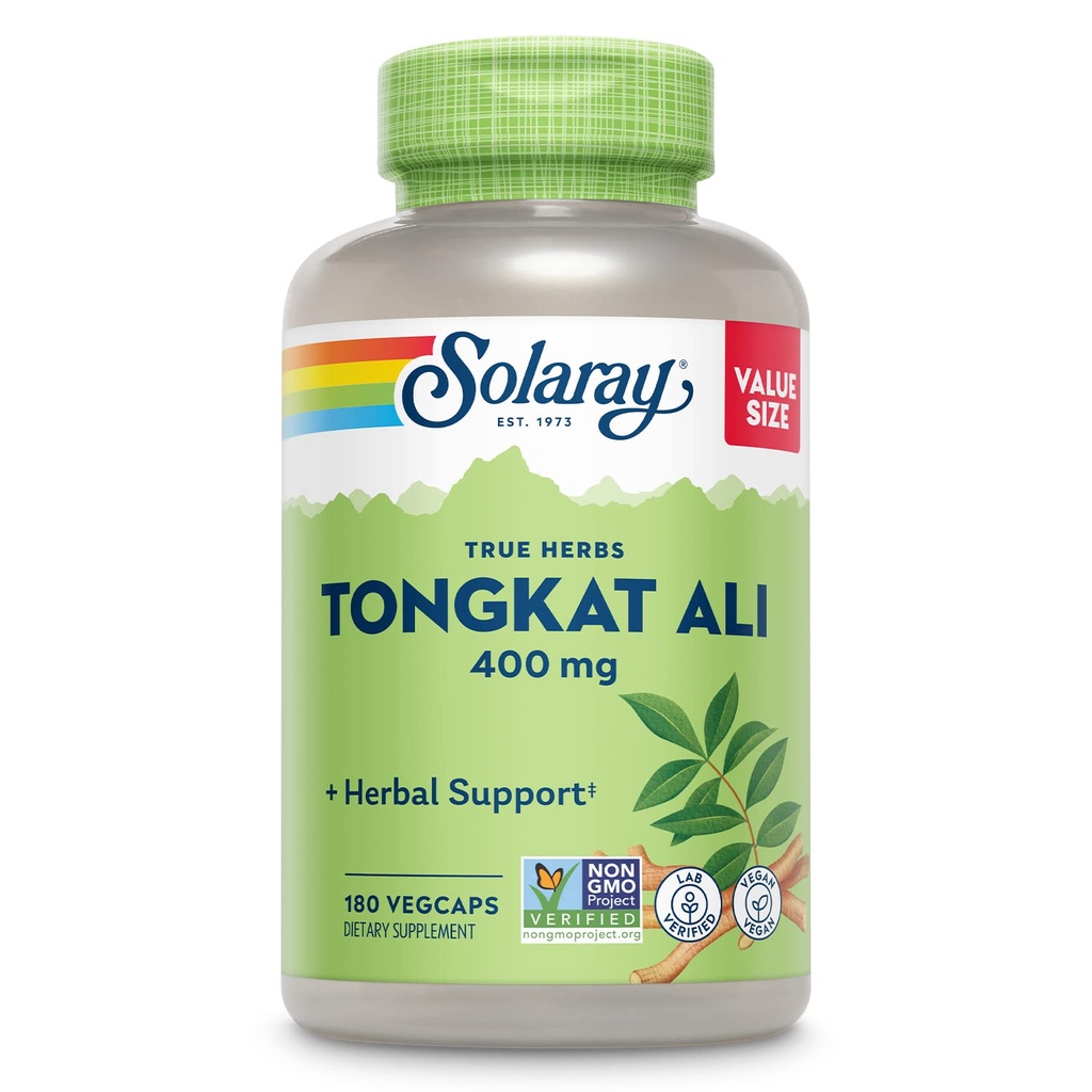 SOLARAY Tongkat Ali 400 mg - Longjack Tongkat Ali pour hommes - Soutien à l'herbe pour la santé et la vitalité des hommes - Vegan, non-OGM, laboratoire vérifié - 180 portions, 180 VegCaps