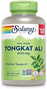 SOLARAY Tongkat Ali 400 mg - Longjack Tongkat Ali pour hommes - Soutien à l'herbe pour la santé et la vitalité des hommes - Vegan, non-OGM, laboratoire vérifié - 180 portions, 180 VegCaps