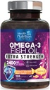 Omega 3 Huile de poisson 2400 mg - Supplément d'acides gras triples Omega3, EPA & DHA - Soutien naturel pour la santé immunitaire, cardiaque et cérébrale - Sauvage pris, non-OGM, arôme de citron, sans Burpless - 120 Softgels