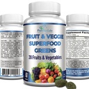 Fruits et légumes verts - 28 Fruits et légumes y compris Alfalfa, Orge, Spiruline, Racine de betterave, Tart Cherry, Antioxydants naturels concentrés - 60 comprimés