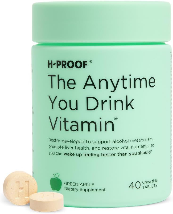 H-PROOF Le temps où vous buvez de la vitamine, de la santé du foie et de l'immunité avec électrolytes, chardon de lait et vitamines B & C - 40 comprimés à croquer (20 portions), végétalien, pomme verte
