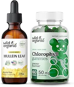 Mouléine sauvage et biologique gouttes 2 oz et Gommies de chlorophylle 60 Chews
