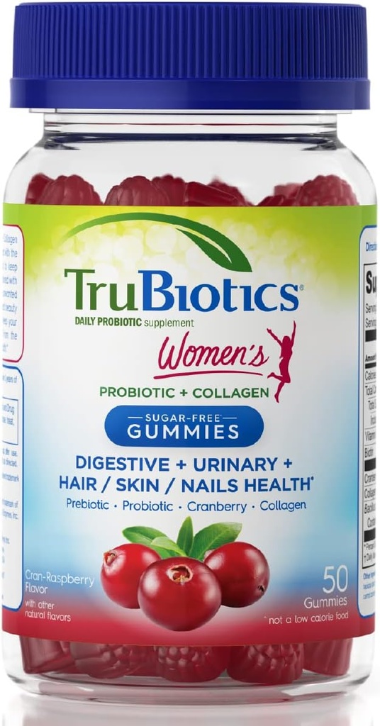 TruBiotics Gommies probiotiques avec collagène pour les femmes Digestive/Urinaire/Hair/Skin/Nails Santé, Sans sucre Prébiotiques et probiotiques pour les femmes, Collagène, Biotine, Extrait de vitamine C et canneberge, 50 Compte