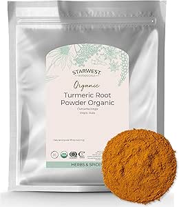 Starwest Botanicals Bio Ground Turmeric Root Powder - Curcumin Spice pour la cuisson et l'assaisonnement, Source naturelle d'antioxydants, Imune Support, Certifié Kosher, Non-OGM - Bulk 2 lb Sac
