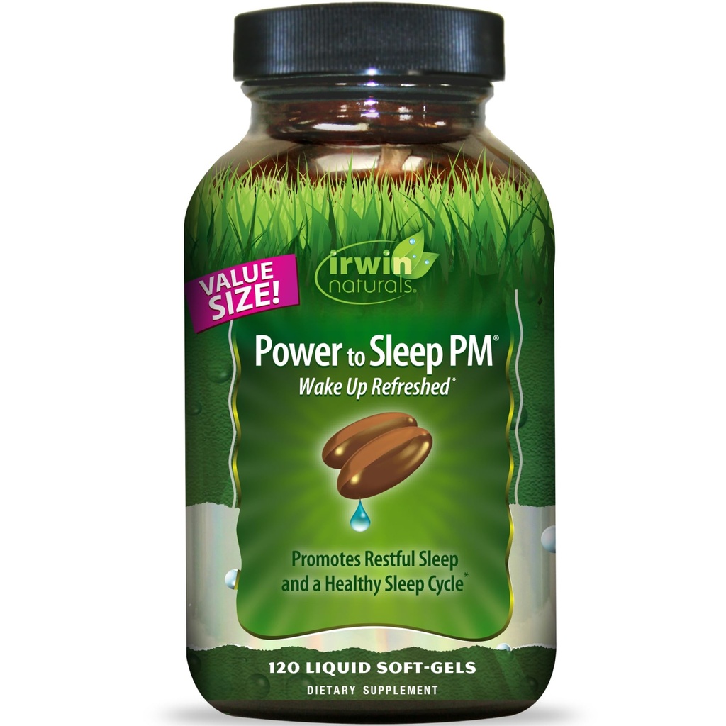 Irwin Naturals Power to Sleep PM - 120 Liquid Soft-Gels - avec Melatonin, GABA, Ashwagandha, Valerian Root & L-Theanine - 60 portions
