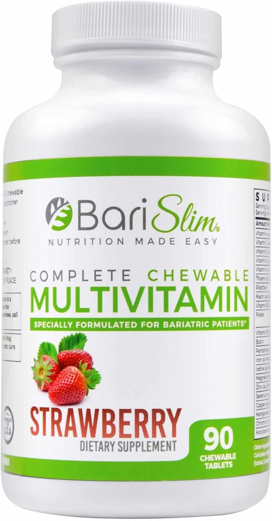 Multivitamine bariatrique complète de BariSlim avec 45 mg de fer - Multivitamine bariatrique pour la chirurgie post-baratrique incluant le pont gastrique et la Manche gastrique - Fraise (90 comte)