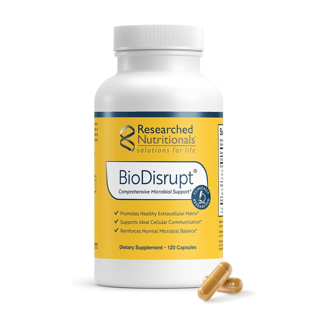 Biodisruptions nutritionnelles recherchées - Matrices de biofilms perturbés - Formule cliniquement étudiée avec des enzymes Mélange d'enzymes perturbées, extrait de canneberge et N-acétyl Cysteine (120 capsules)