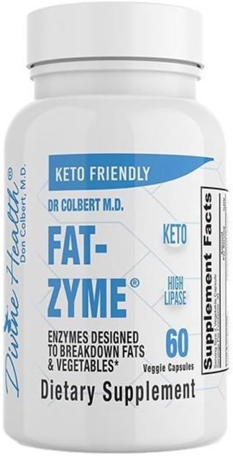 Dr. Colbert's Keto Zone Fat-Zyme - Ketogenic Digestive Enzymes - HIgh Lipase - Vegan & Vegetarian Enzyme - 30 Day Supply - Contains High Quantities of Enzymes That Break Down Veggies & Fats