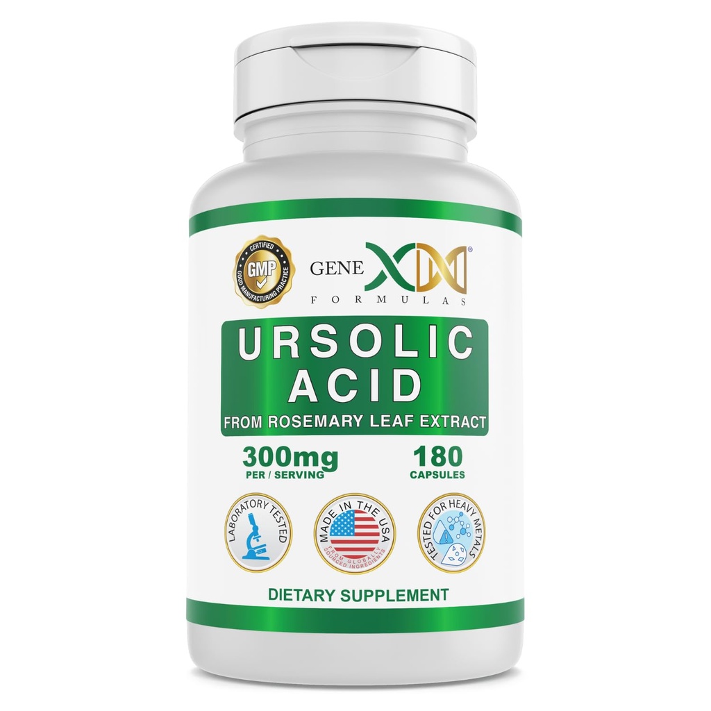 Formules Genex Acid Ursolique 300mg (180 Capsules) Acid Ursolique provenant de l'extrait de romarin - Non-OGM, sans gluten, végétarien
