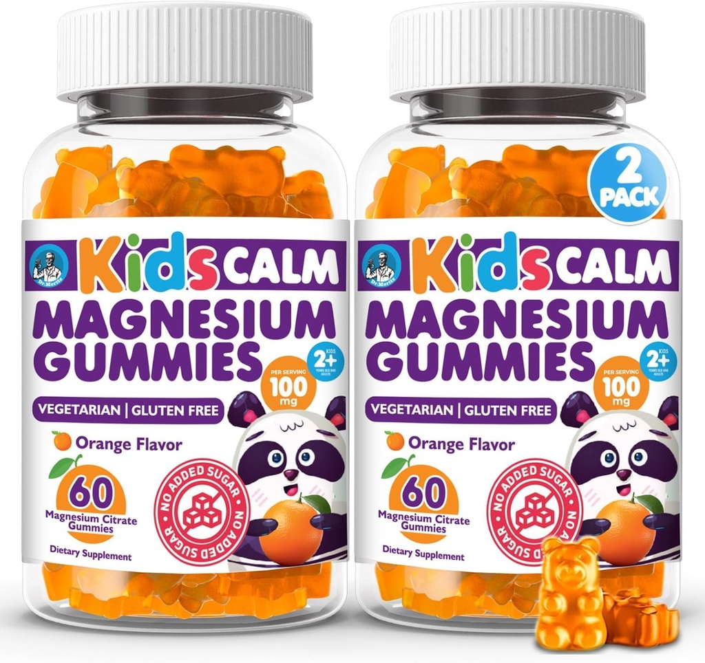 Dr Moritz Calmer et relaxer les enfants Gommies de magnésium, non-OGM et faible teneur en sucre Magnésium enfants Suppléments à chewy, Gommies de sommeil Enfants, Arôme orange