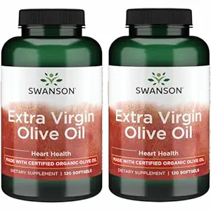 Huile d'olive extra vierge de Swanson - Supplément naturel appuyant la santé cardiovasculaire avec/acides gras essentiels - Fabriqué avec/fruits d'olive à pression froide biologique - (120 softgels, 1 g chacun) 2 Pack