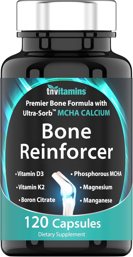 Bone Reinforcer (120 Capsules) MCHA Calcium Supplement with Vitamin D3, Magnesium, Vitamin K2, Boron Citrate, Phosphorous MCHA, & Manganese | Powerful Bone Supplement for Women & Men
