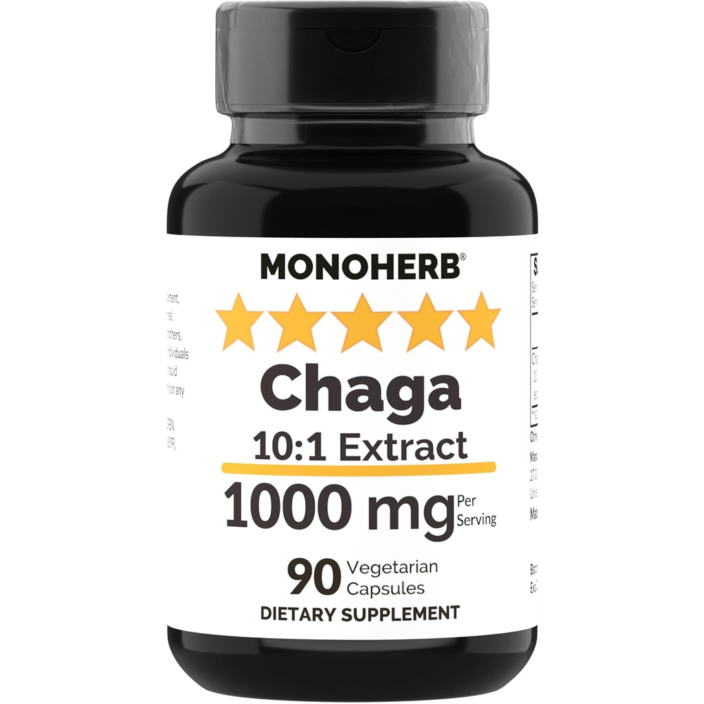 Chaga Mushroom 10:1 Extract - 1000 mg per Serving - Serving Size: 2 Capsules - 45 Servings per Bottle