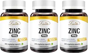 LOVITA Zinc 50mg=2 Potentiel supplément de zinc chélaté hautement absorbé, picolinate et bisglycinate=2 200 capsules (paquet de 3)