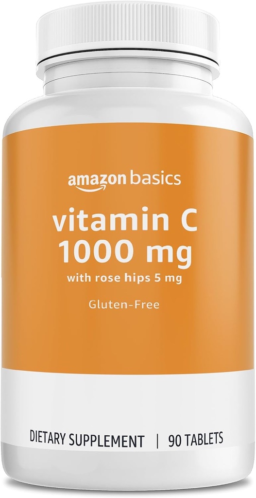 Bases - Vitamine C, 1000 mg avec Rose Hips 5mg, 90 comprimés (1 par portion), Sans gluten