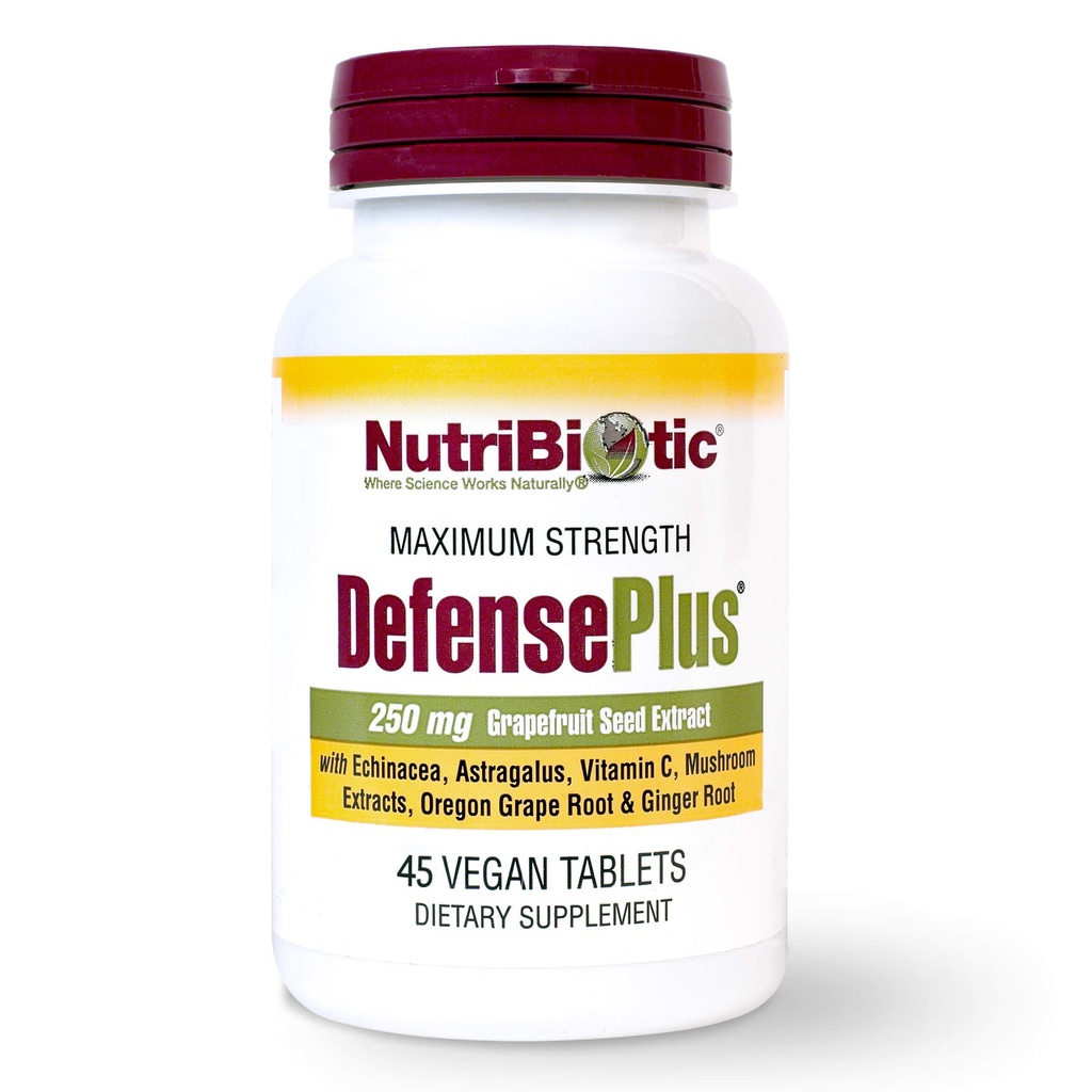 NutriBiotic – DefensePlus, 45 Comprimés 11 en 1 Soutien immunitaire avec vitamine C, zinc, extrait de graines de pamplemousse, Echinacea, Astragalus Root & Immune Boosting Extracts & Champignons