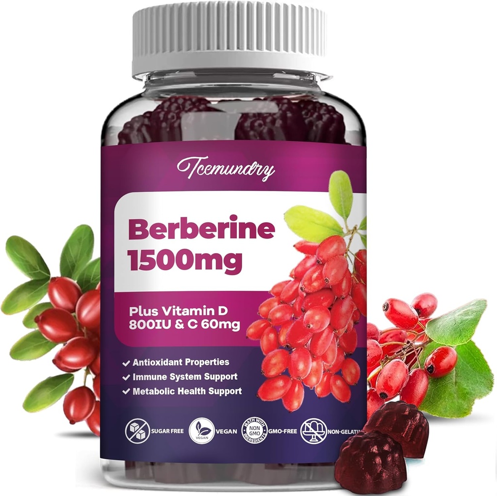 Gommies berbères 1500 mg de la racine de barberry indienne haute puissance avec supplément vitamine D et vitamine C