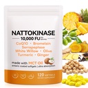 J&H Jasmine&Hyacinth Nattokinase 10,000 FU Per Serving, with CoQ10, Serrapeptase, Bromelain, Turmeric, 8-in-1 Botanical Extracts Formula for Heart and Circulatory Support, Easy-to-Take| 120Pcs