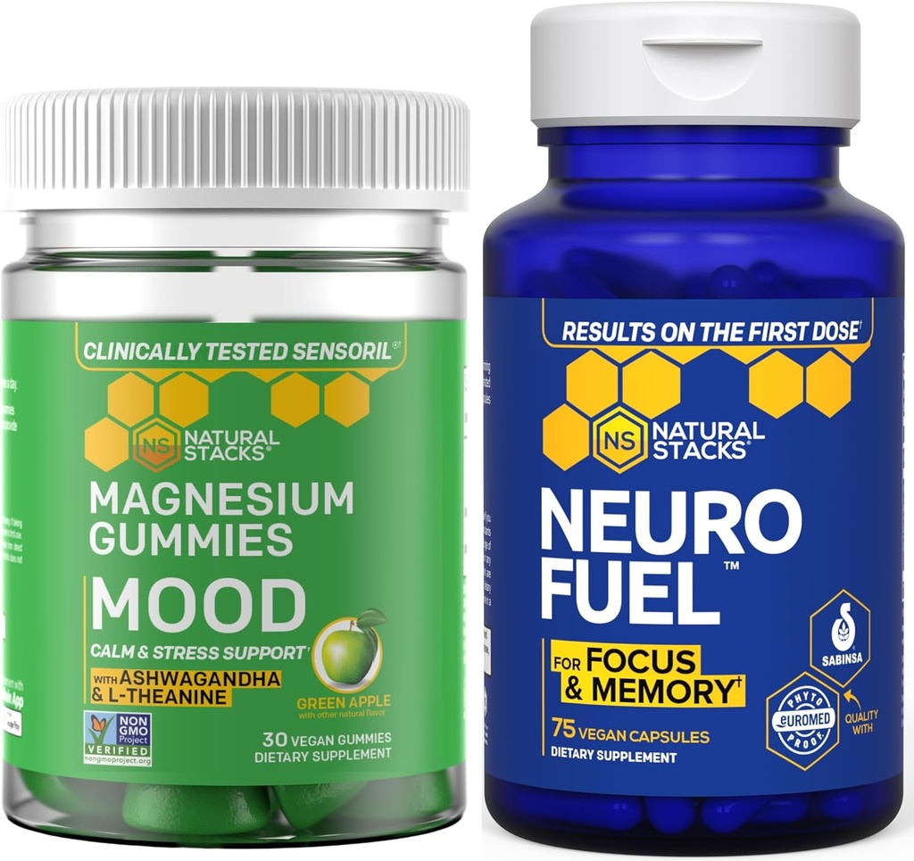 ÉTAT NATUREL Mood Magnésium Gummies + Neurofuel Nootropic Bundle - Soutient la santé cérébrale et l'humeur* - 105 pièces