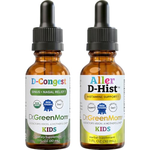 D-Congest & Aller D-Hist Bundle For Allergy Season — Organic Kids Sinus Support Drops | Drug-Free Herbal Supplement for Children's Stuffy Nose, Nasal & Respiratory Health | USDA Organic, Non-GMO