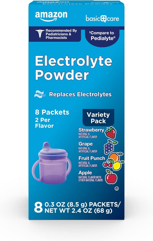 Paquet de variétés de poudre d'électrolyte de base, pomme, punch de fruits, raisin, fraise, 8 comtes