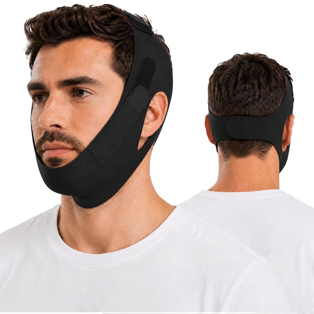Chin Strap for Sleeping, Anti Snoring Devices Elasticity Adjustable | Cpap Users Breathable Traceless Snore Stopper to Keep Mouth Closed, Effective Stop Snoring Solution for Men Women(Black)