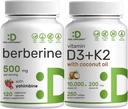 SUPPLÉMENT DE DÉAL Vitamine D3 10 000iu + K2 200mcg Softgels et supplément berbère avec un ensemble de Yohimbine – Vitamines solaires essentielles avec huile de coco – Formes de chlorhydrate de haute absorption