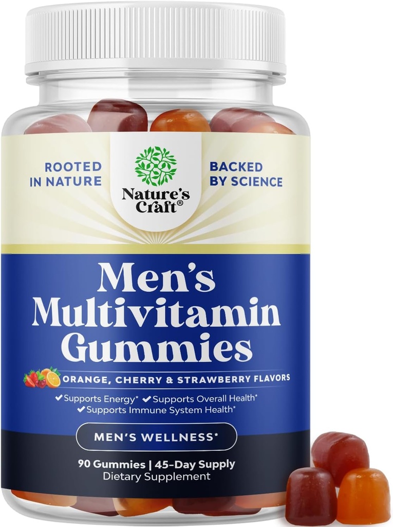 Natures Craft Quotidien Homme Multivitamines Gommies - Homme Gommy Multivitamines avec Zinc et Biotine Immune Support Gommies - Potent Vitamines pour l'énergie et l'immunité Non-OGM Sans gluten Halal 90 Compte