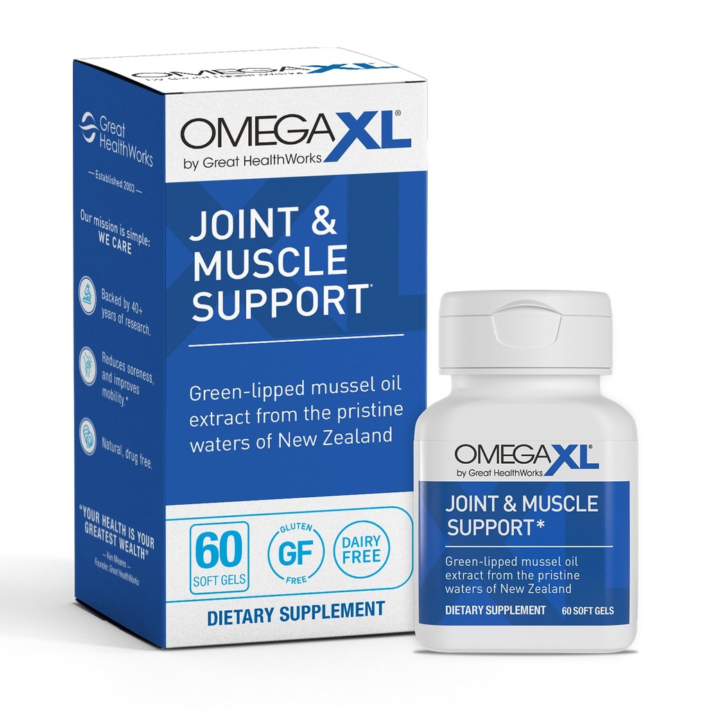 Supplément de soutien mixte OmegaXL, pour le soulagement - Soutien musculaire naturel, Huile de moules à lèvre verte, pilules de gel mou, sans médicament, 60 Compte