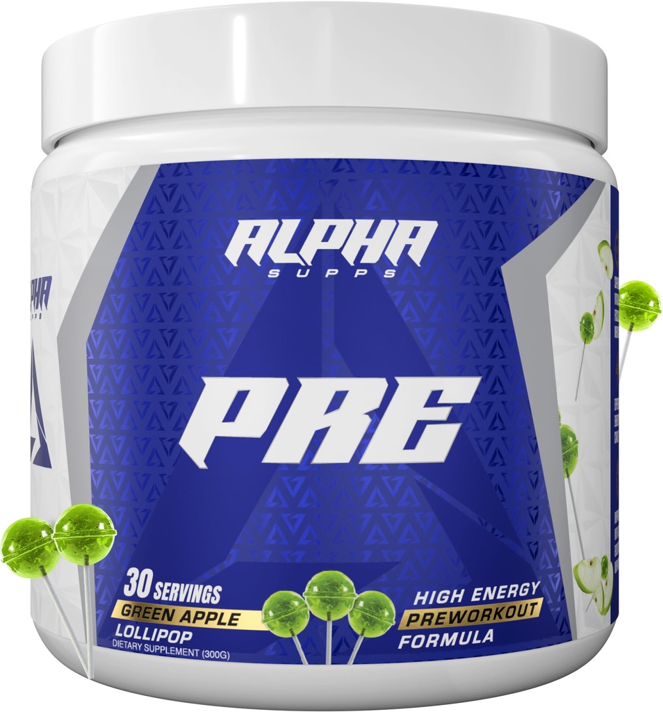 Alpha Supps Pre, Pre-Workout Powder for Men & Women, Back to Basics Preworkout Formula for Fitness & Gym Training Athletes - Boost Energy, Focus & Performance (30 Servings, Green Apple)