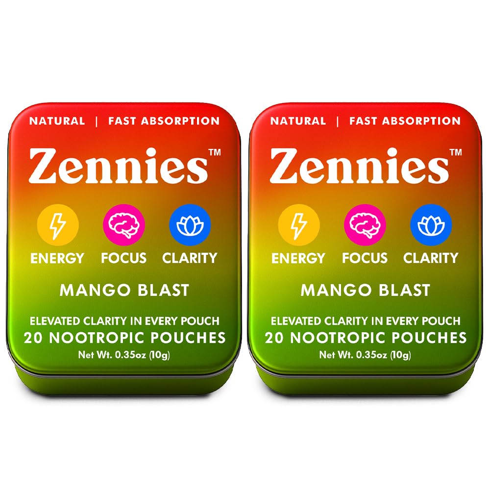Caffeine Nootropic Pouches, Nicotine Free, Alpha GPC, Mango Blast, 2 Pack | With Alpha GPC, L-Tyrosine, L-Theanine, Lion's Mane, Cordyceps & Reishi, No Sugar or Artificial Sweeteners