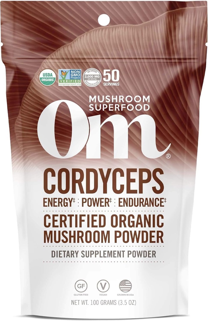 OM MUSHROOM SUPERFOOD Cordyceps Poudre de champignons organiques, 3.5 Ounce, 50 portions, énergie, puissance, support d'endurance et d'endurance, supplément super-alimentaire pour la performance sportive