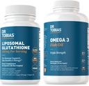 Dr Tobias Omega 3 Huile de poisson et Glutathion liposomique - soutient la fonction immunitaire, la santé de la peau et l'absorption des nutriments - Non-OGM
