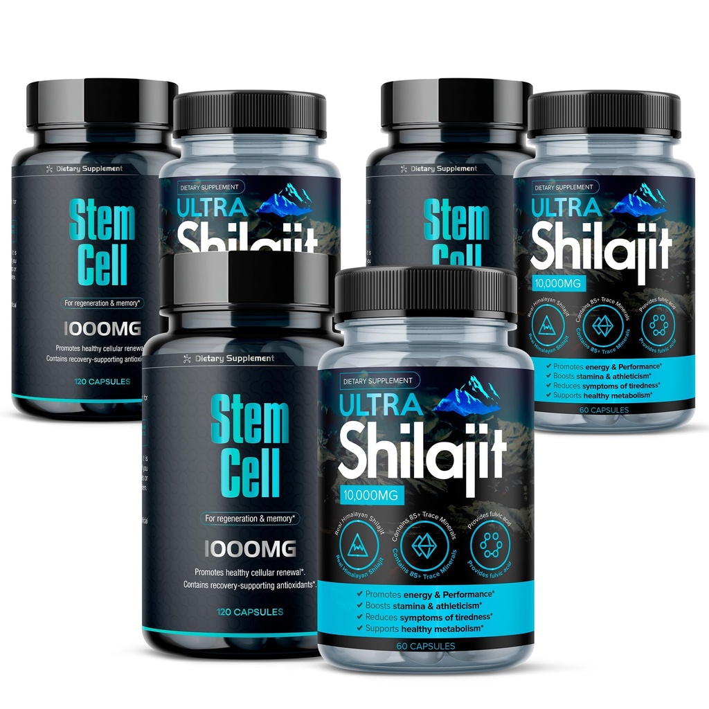 Spirulina & Chlorella + Shilajit Bundle - Blue-Green Algae Superfood with 1,000mg Pure Himalayan Shilajit 10:1 Extract - 2 Bottles, Vegan, Non-GMO (3)