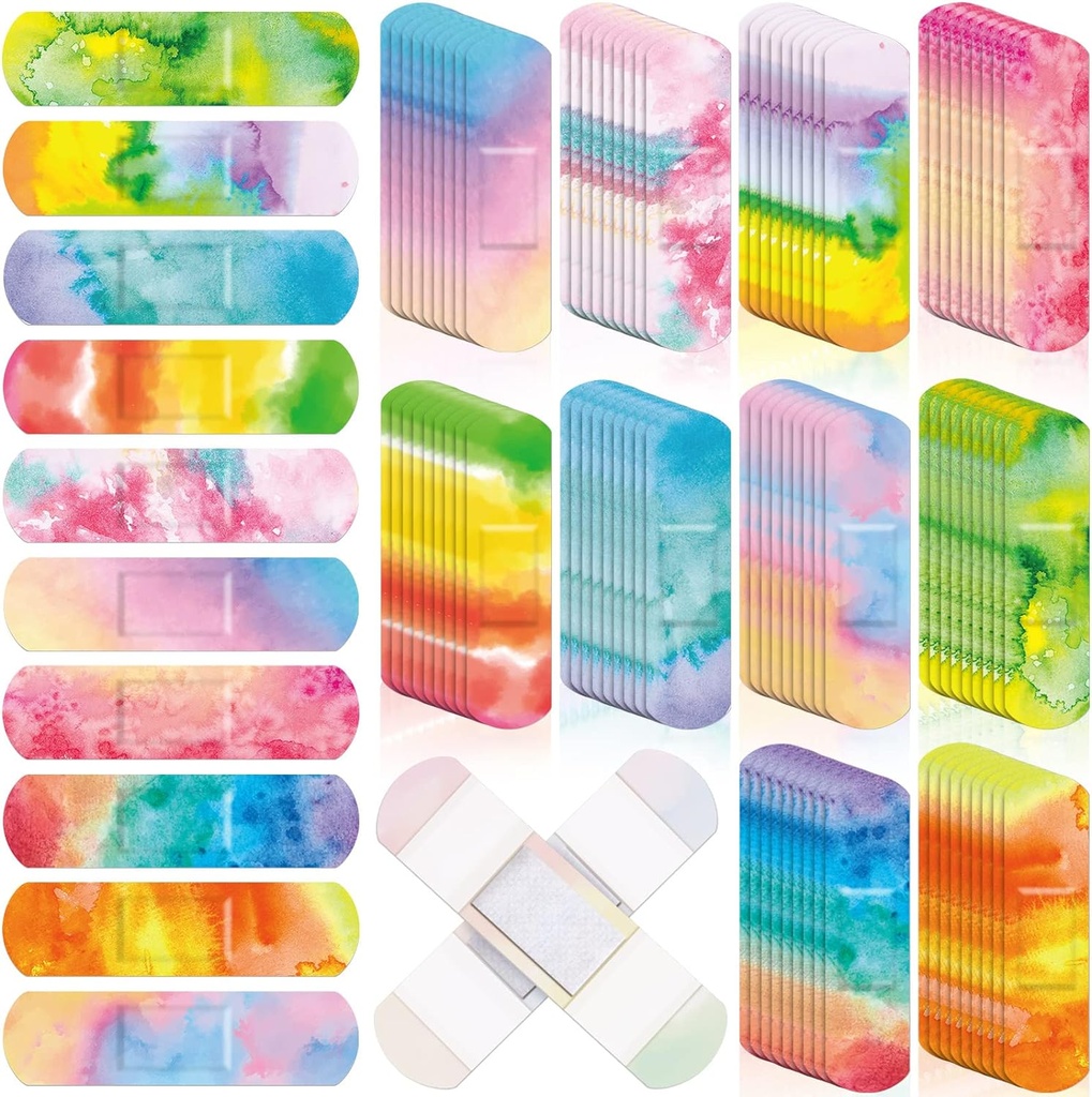 Lunsweer 120 Pcs Bandages enfants Bulk Tie Dye Pantalons colorés pour enfant mignon imperméables Flexible ruban adhésif soins respirant pour enfant bébé scraps coupés Blessures Burn, 10 Style(Tie Dye)