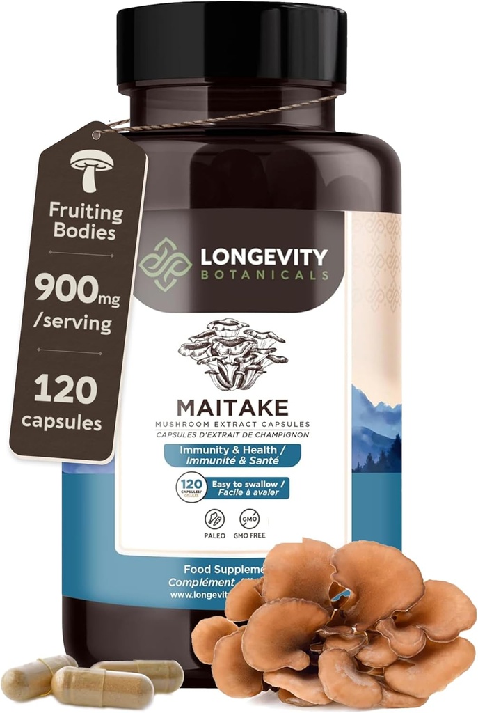 Longévité Botaniques Organic Maitake Mushroom Extract Capsules (120).