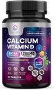 Calcium 1200 mg avec vitamine D3, supplément de calcium Vitamines, os, dents et crème de santé, suppléments de calcium avec D pour les femmes et les hommes, carbonate de calcium absorbant de la nature - 60 comprimés