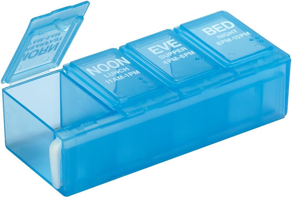 EZY DOSE planificateur quotidien de pilules, cas de médecine, boîte d'organisateur de vitamines, compartiments de verrouillage pour sécuriser les médicaments sur ordonnance et prévenir les déversements accidentels, 4 fois par jour, couleur mai Varier, sans BPA
