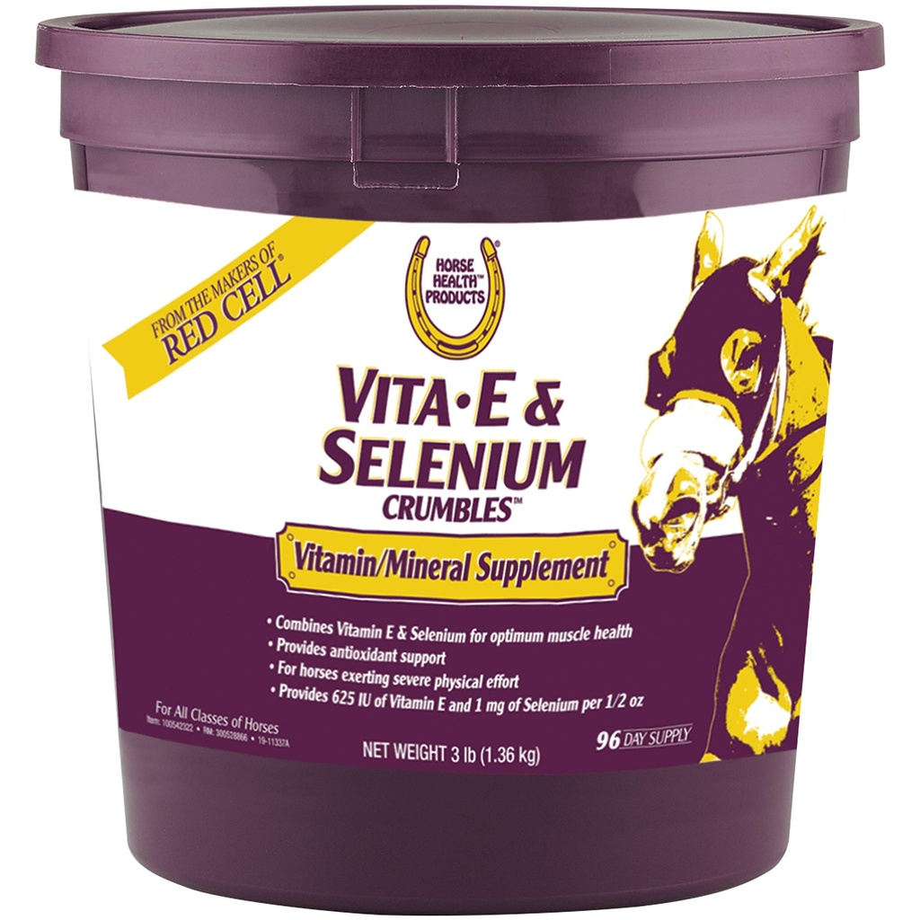 Farnam Horse Health Vita E & Sélénium Crumbles Horse Vitamine Supplement, Soutient la santé musculaire optimale et le soutien antioxydant, 3 lbs., 96 jours d'approvisionnement
