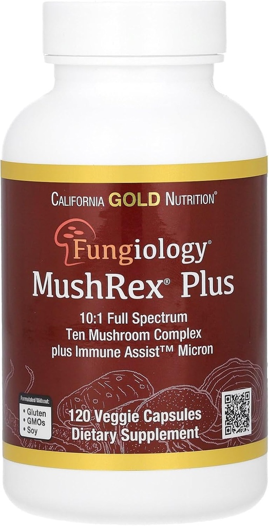 California Gold Nutrition Fungiology, MushRex Plus, complexe de champignons Full-Spectrum Ten avec Agaricus, Chaga, Cordyceps et Lion's Mane, 120 Plantcaps