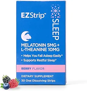Supplément d'aide au sommeil - Berry Flavor, 30 Comte - Dissoudre les bandes de sommeil avec la mélatonine et la L Theanine pour le soutien avec les asleeps tombés - Fabriqué aux États-Unis, sans sucre et sans gluten