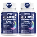 NEVISS Mélatonine 50 mg pour les adultes - Extra Strength 9-en-1 Dissolve rapide Sublingual - Dose élevée avec Glycinat de magnésium, Vitamine D3, Ashwagandha, Lemon Baume, Camomille, Sans sucre, Vegan 120 Comprimés