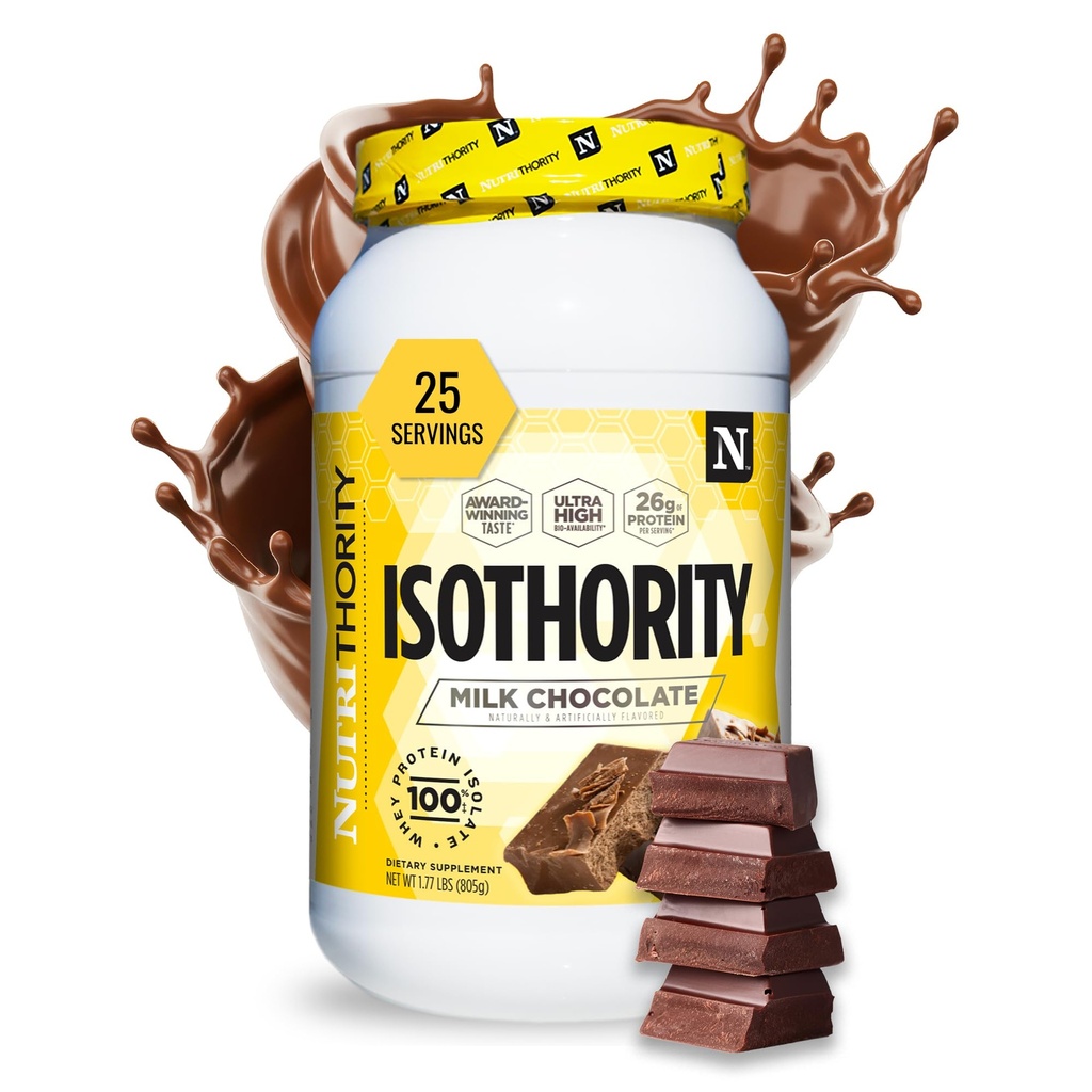 Isothority Whey Protein Isolate, Lait Chocolat, 2 lb - Acides aminés à chaîne ramifiée ultra absorbants (BCAA) Poudre avec 25 g de protéines par portion, faible teneur en glucides - construire des muscles et accélérer la récupération