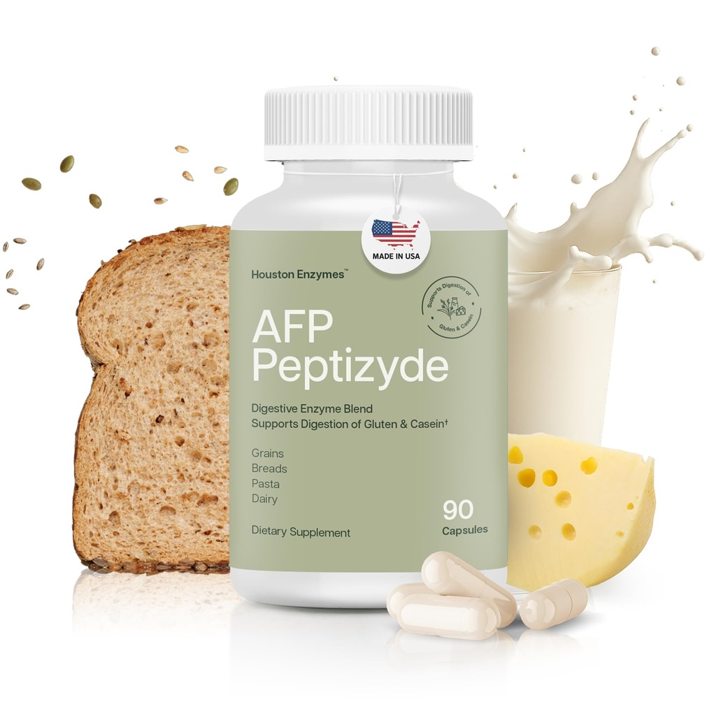 Enzymes de Houston Peptizyde - Combinaison d'enzymes digestives pour protéines, caséines et protéines de gluten - Enzymes digestives pour femmes et hommes (90 capsules)
