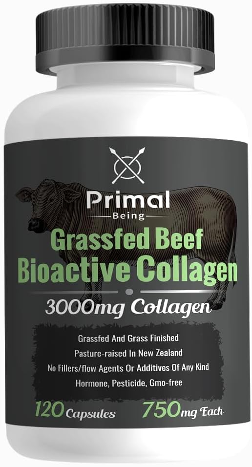 Primal Being Grassfed Beef Cartilage Collagène (Type I-V & XI)- Supporte cheveux, peau, ongles, santé articulaire, immunité, digestion, récupération post-exercice - 120 capsules, 3000 mg par portion