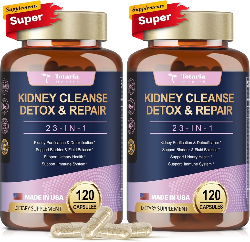 Totaria (2 P) Nettoyer le rein et le foie Détox et réparer Capsules, Chanca Piedra et pilules de canneberge pour supplément de soutien du foie et du rein Extra Strength for Stones Dissolver, Urinary Tract Health for Woman