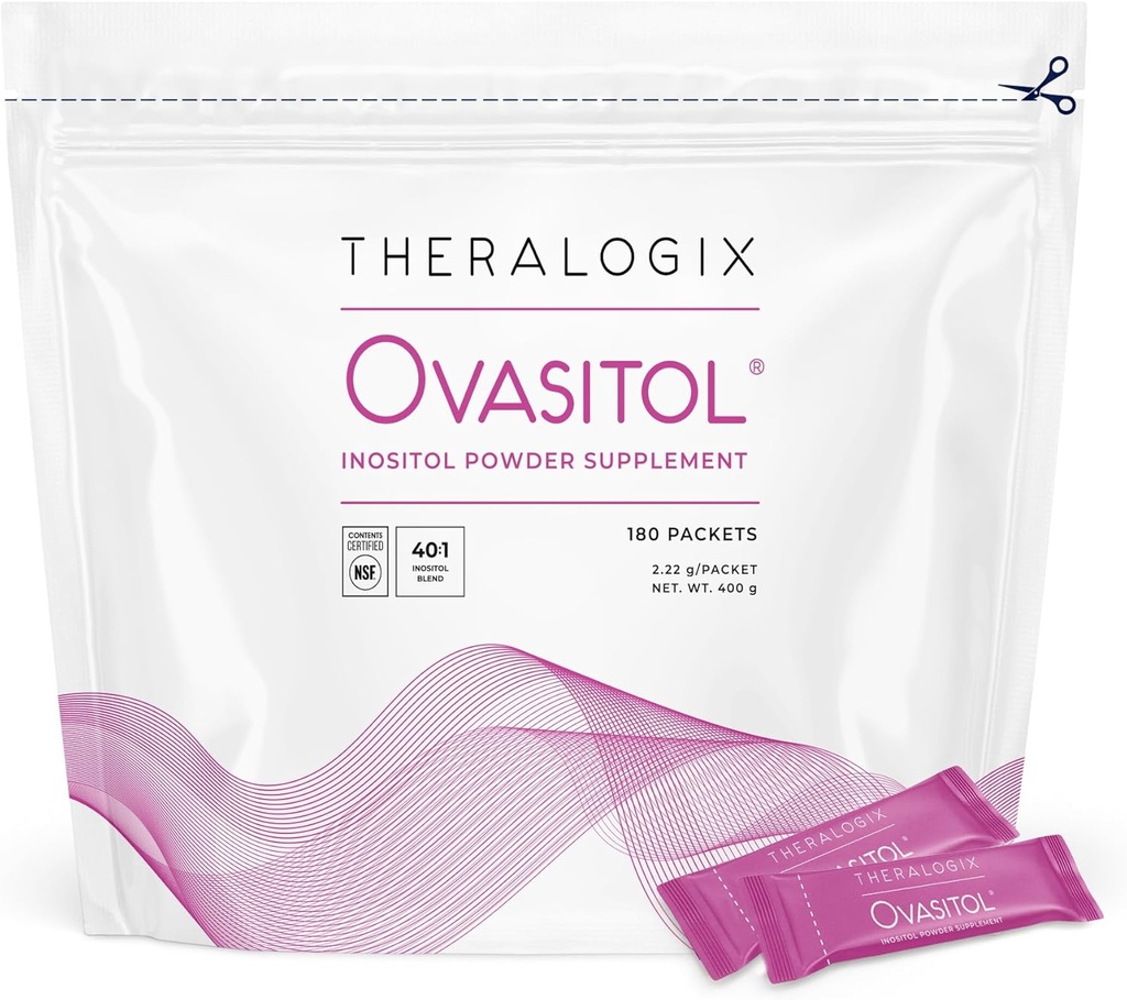Theralogix Ovasitol Inositol Powder Packets - 90-Day Supply - Myo-Inositol & D-Chiro Inositol for Hormone Balance & Ovarian Function Support* - NSF Certified - 180 Packets